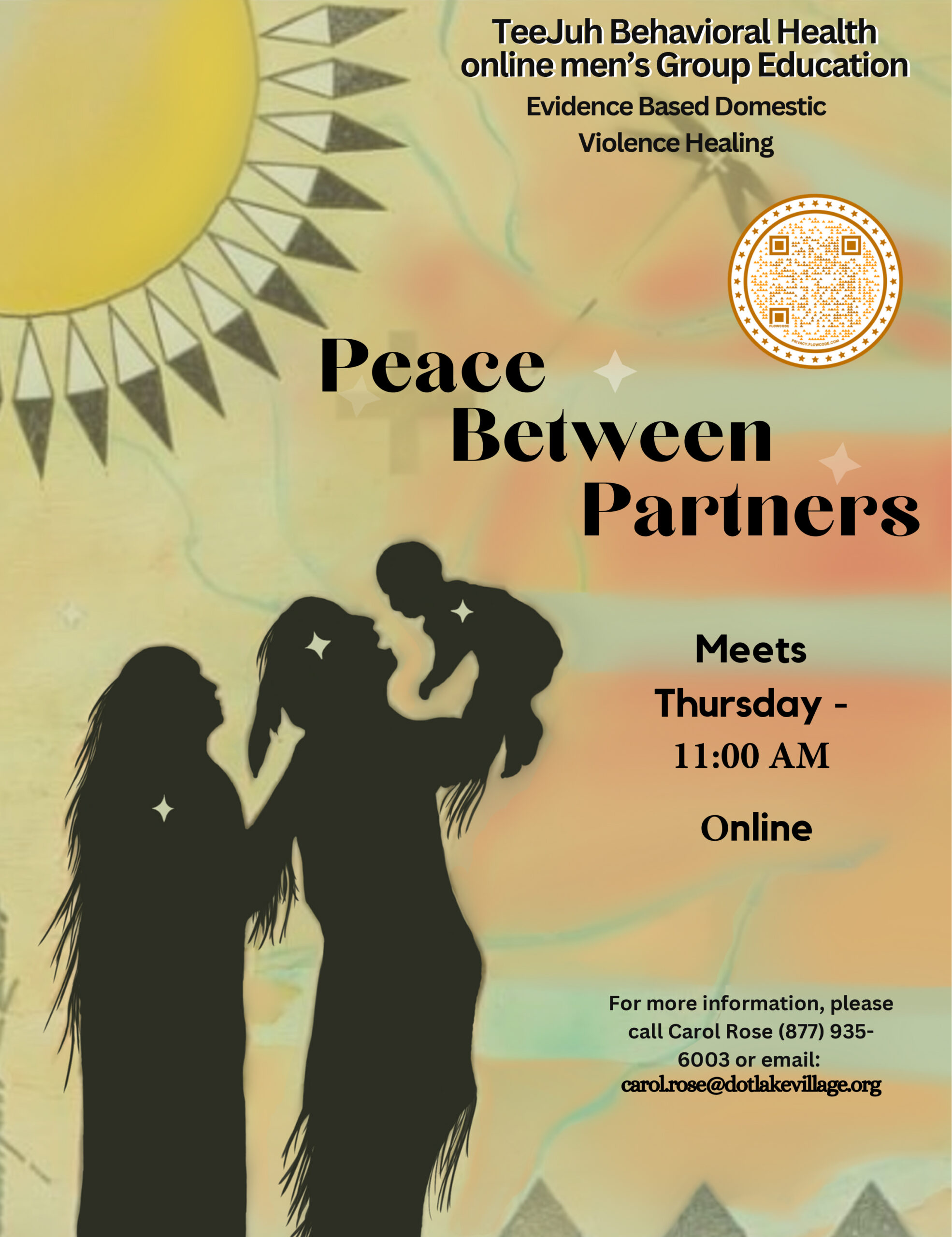 mens-peace-between-partners TeeJuh Behavioral Health Men's Online Group Education. Evidence-based domestic violence healing. Peace Between Partners, meets Thursday 11 a.m. online. For more information, please call Carol Rose 877-935-6003.