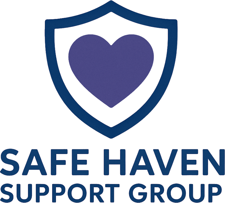 Safe Haven logo of a purple heart inside a blue shield