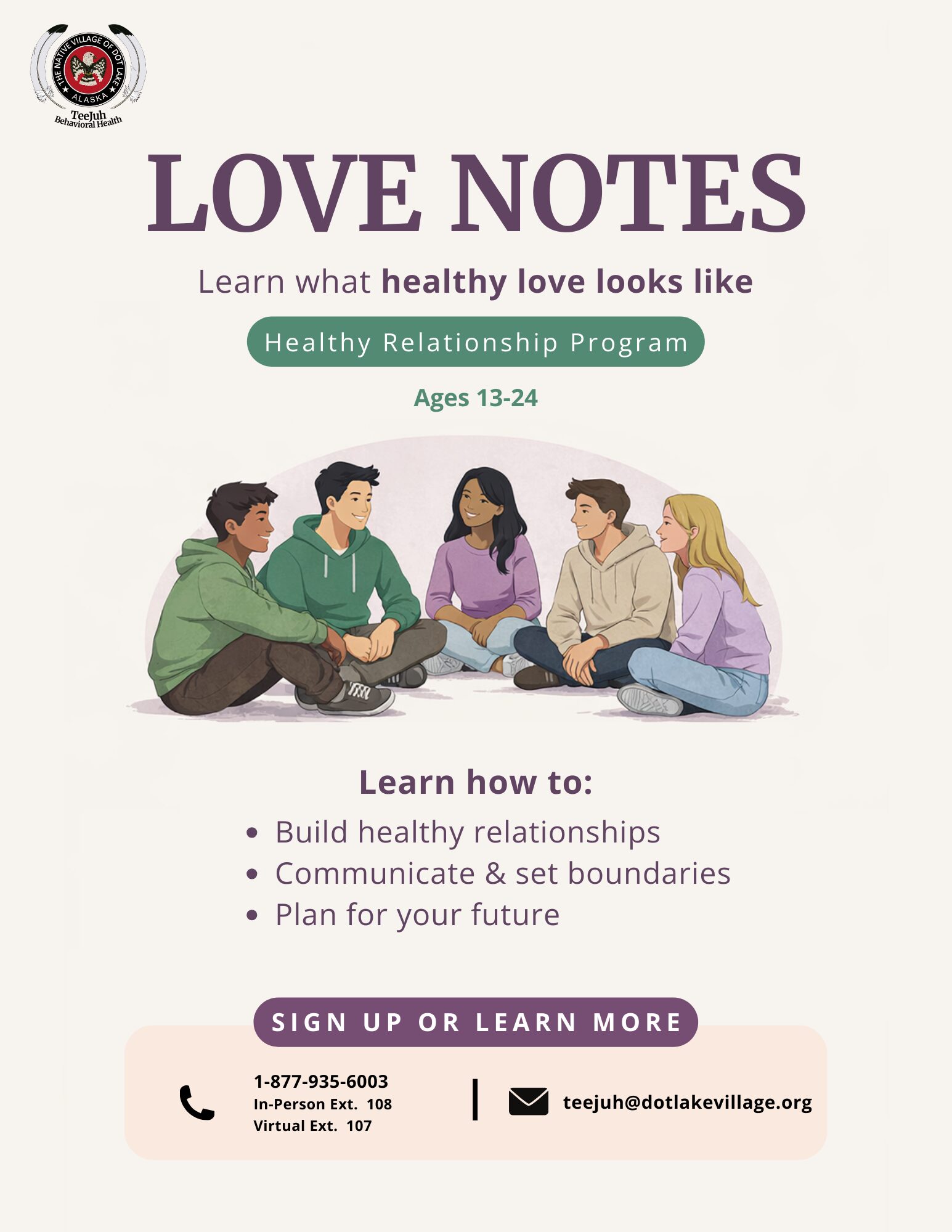 Love Notes Flyer for Love Notes containing a condensed version of the web page